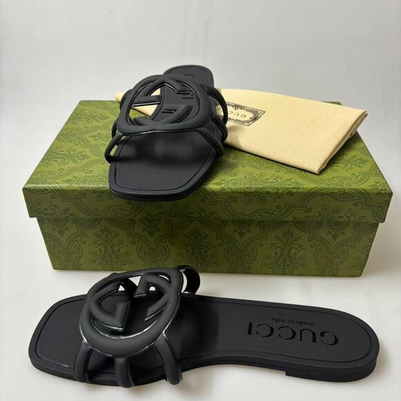Gucci Women's Black Marmont Rubber Slides US 8 - New - Picture 5 of 5